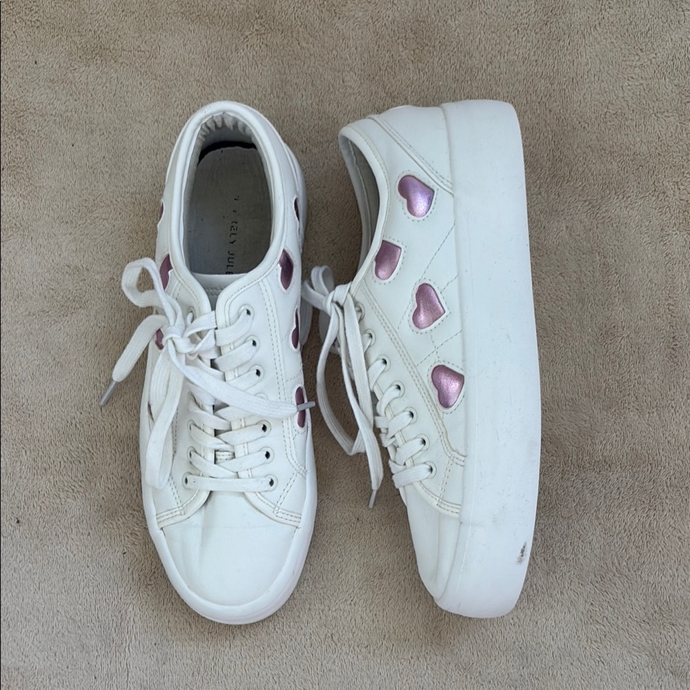 Sincerely Jules White and Pink Heart Sneakers with Leather Upper